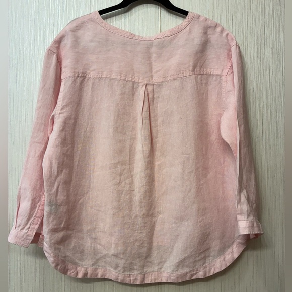 L.L. Bean Women's Coastal Washable Linen Shirt, Splitneck Baby Pink L - Picture 4 of 7